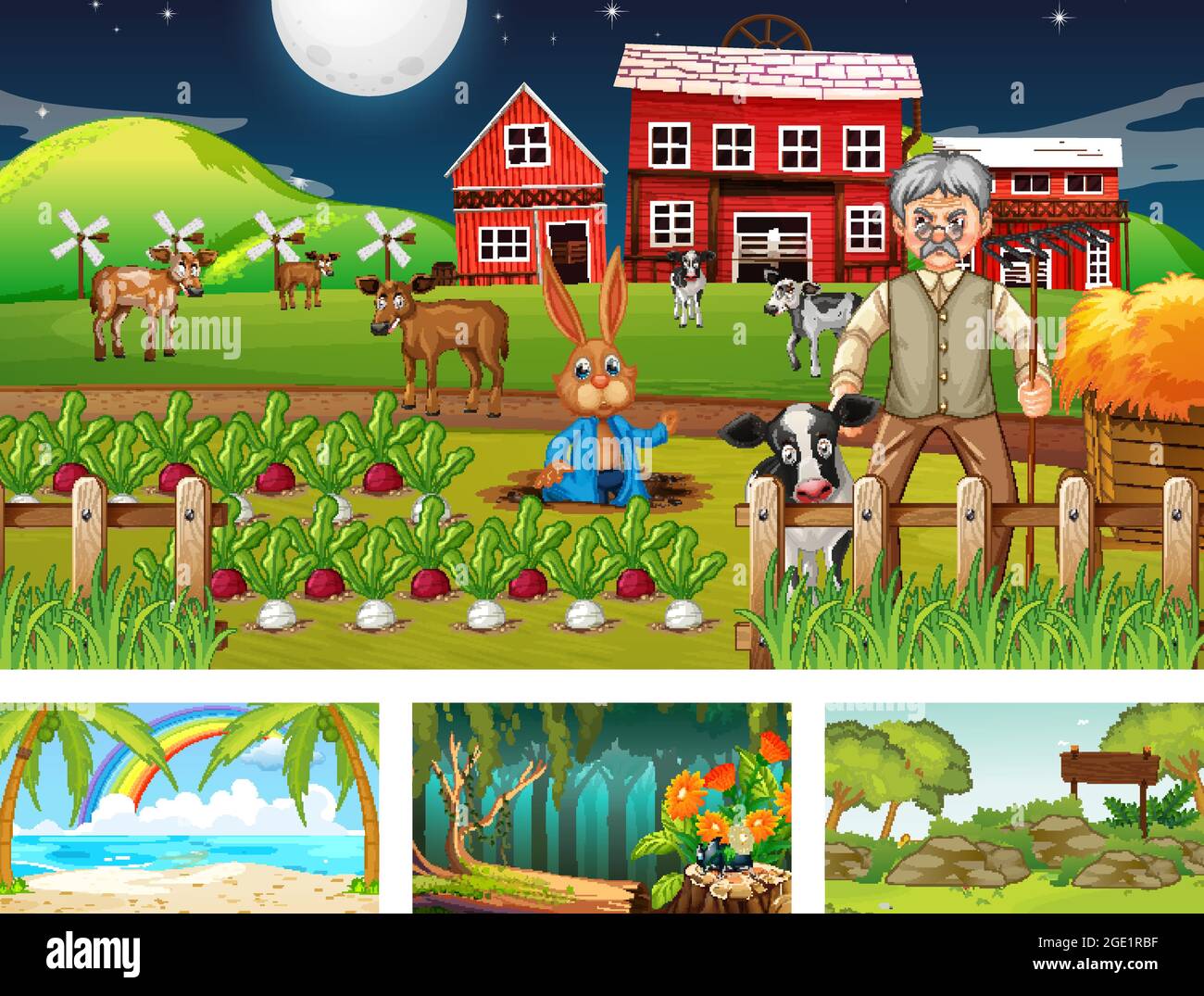 Four different nature horizontal scene illustration Stock Vector