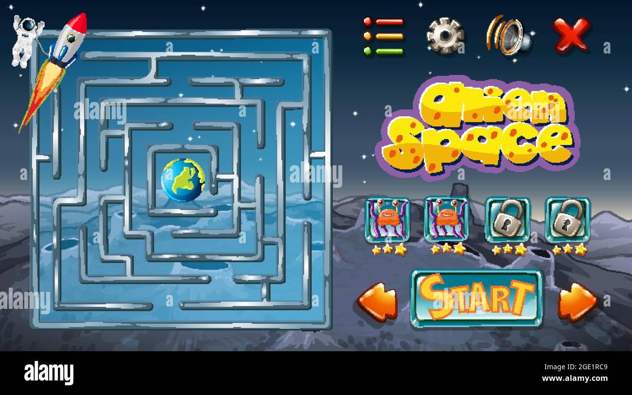 Maze game with space theme template illustration Stock Vector Image ...