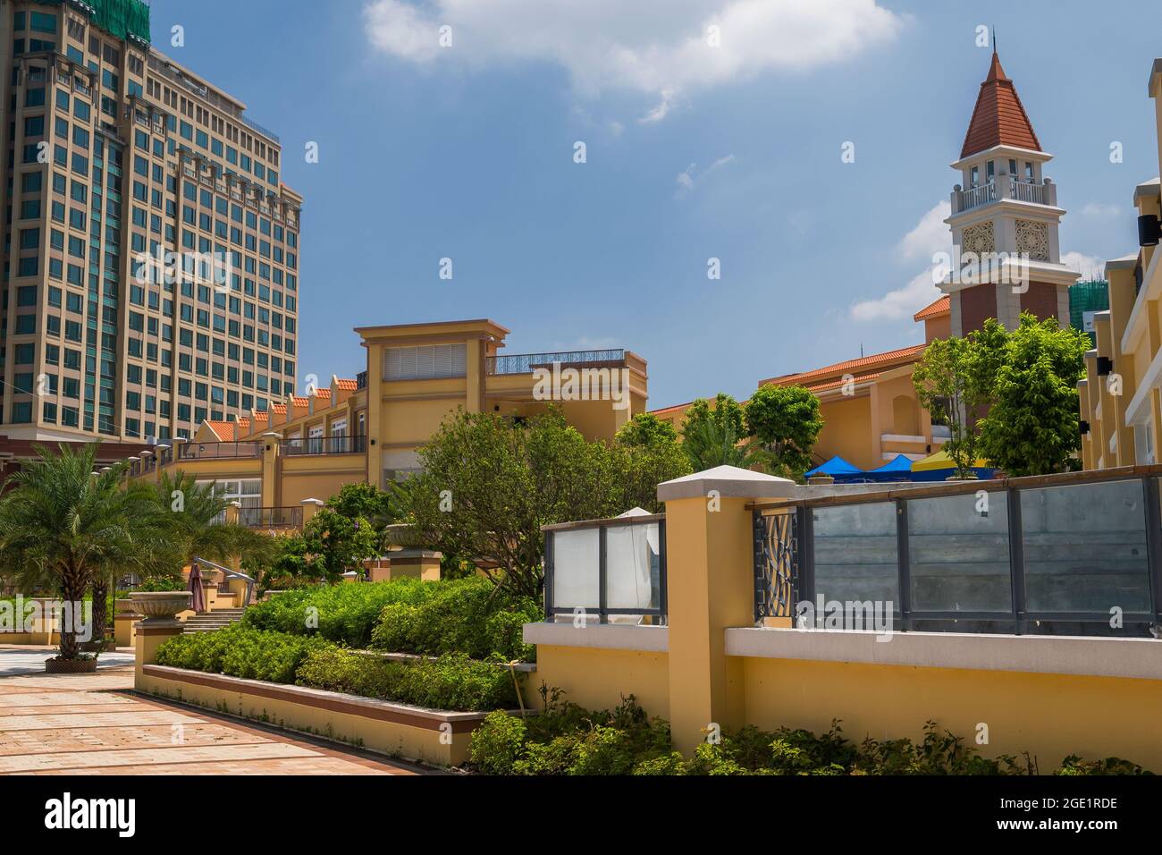 DB North Plaza and Auberge hotel, Discovery Bay, Lantau Island, Hong Kong (2011),  featuring a small campanile inspired by St Mark's in Venice Stock Photo