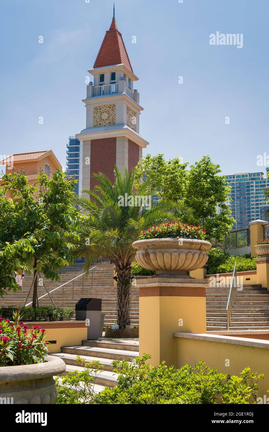 DB North Plaza, Discovery Bay, Lantau Island, Hong Kong (2011), features a small campanile inspired by St Mark's in Venice Stock Photo