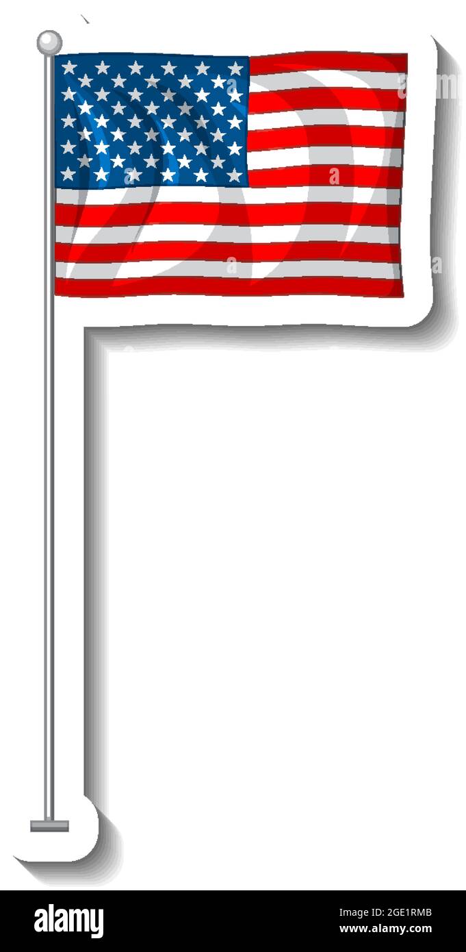 Flag of United States of America with pole isolated illustration Stock ...