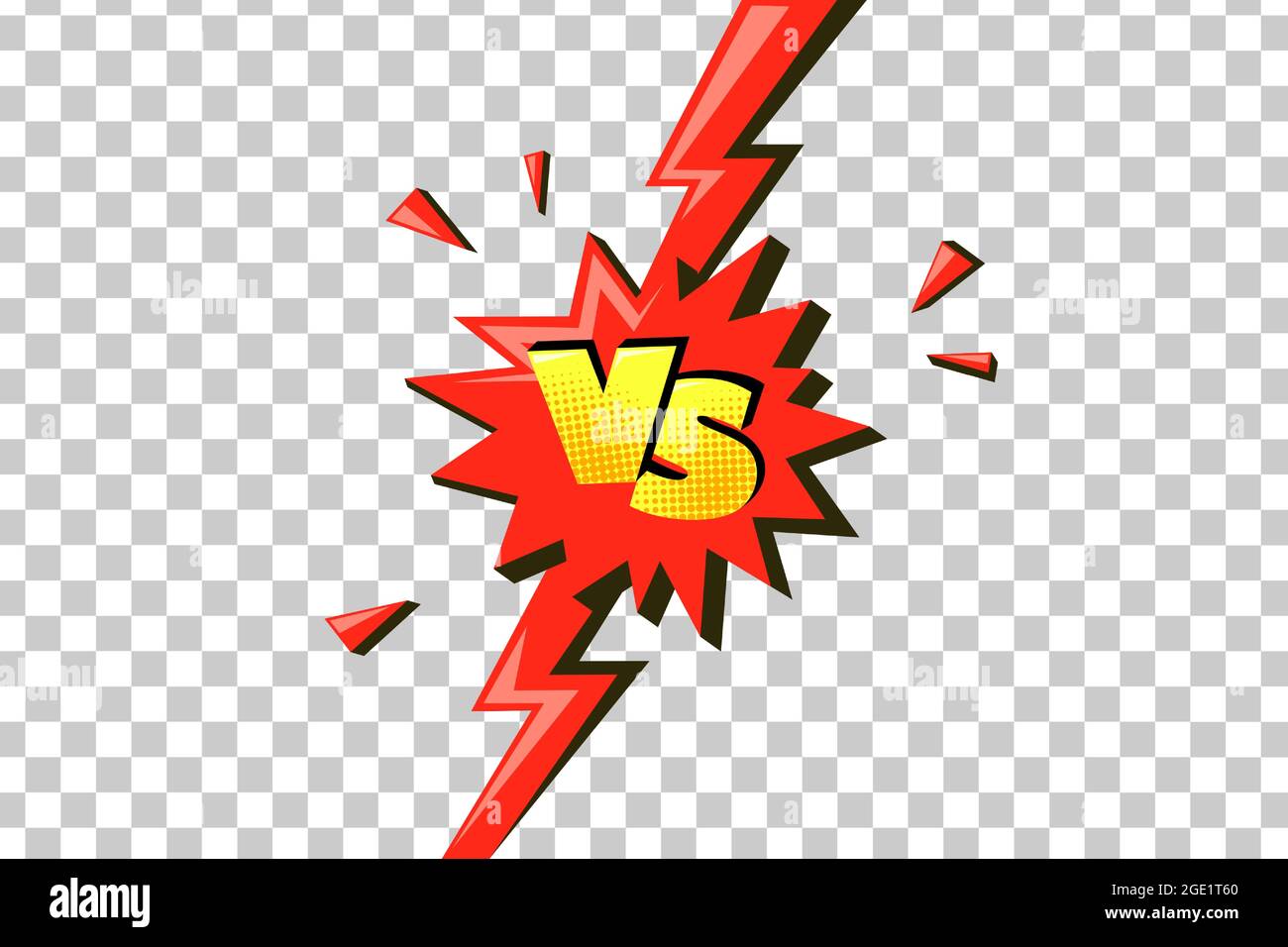 Red lightning with versus sign. Comic challenge symbol with vs letters. Vector illustration isolated in transparent background Stock Vector