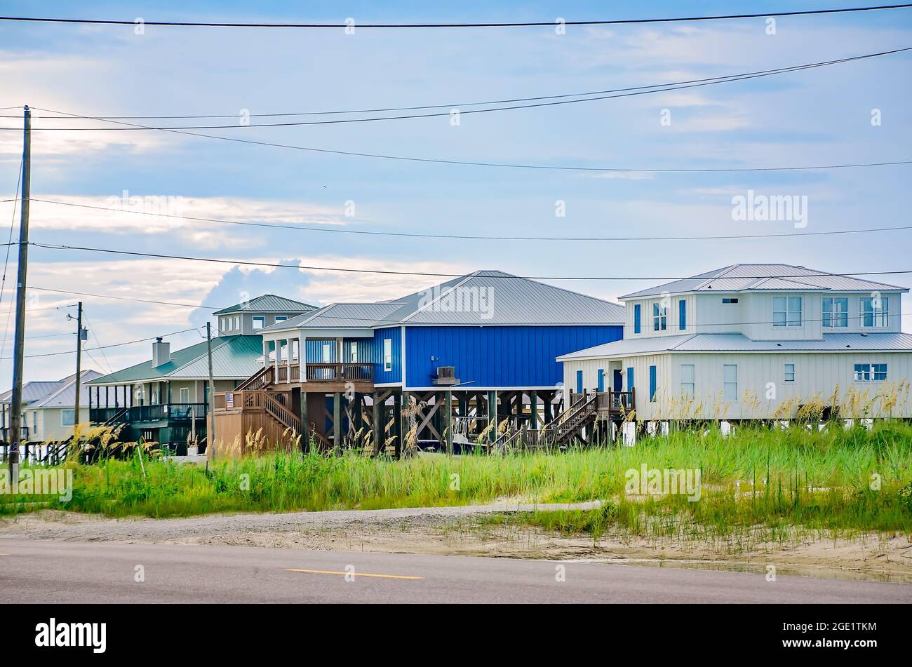Typical beach houses are pictured on the west end of Dauphin Island, Aug. 12, 2021, in Dauphin