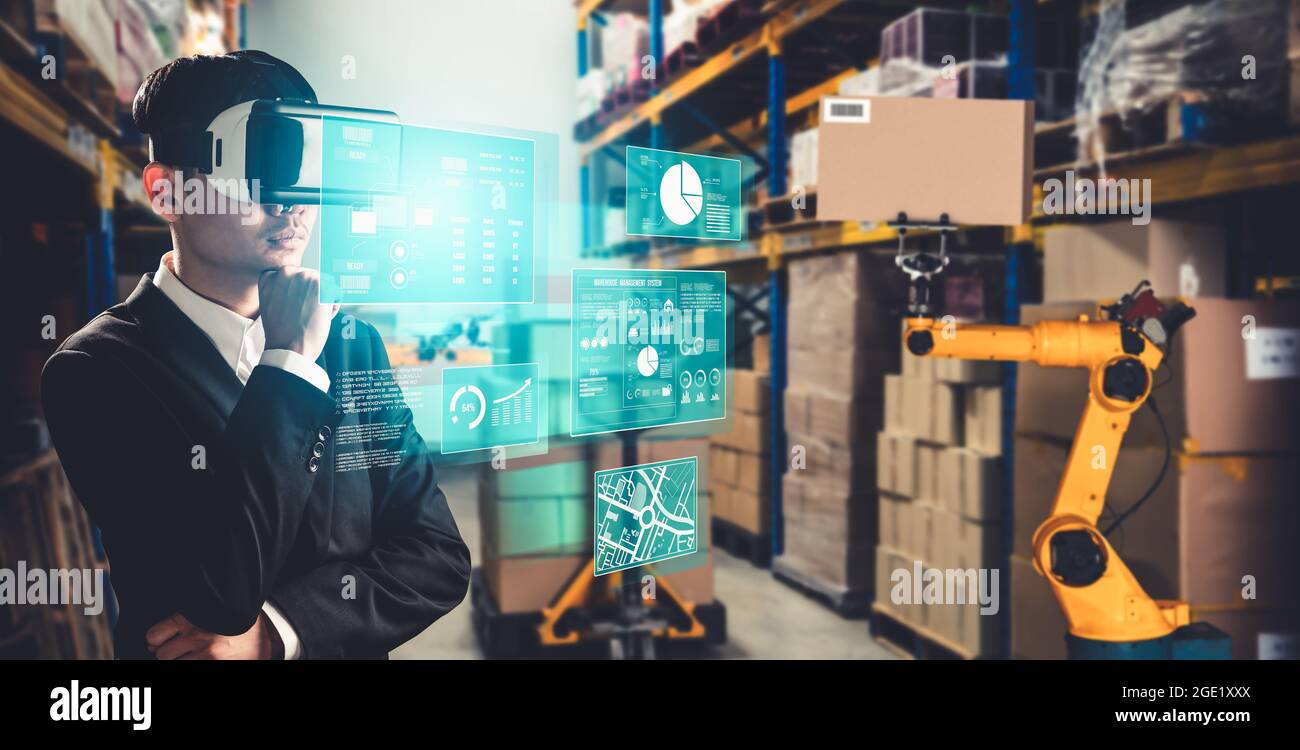 Future virtual reality technology for innovative VR warehouse management .  Concept of smart technology for industrial revolution and automated Stock  Photo - Alamy