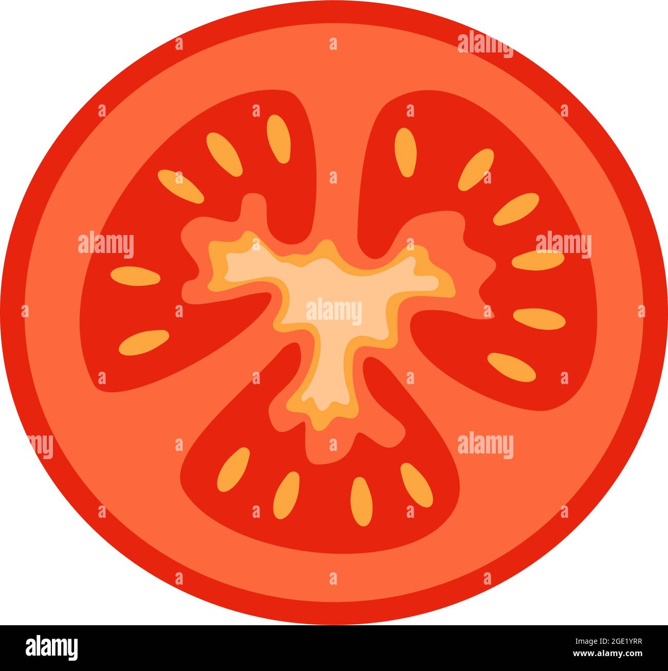 Tomato sliced into circles. Red vegetable slices, harvest for making tomato paste or salad. Food product for healthy eating Stock Vector