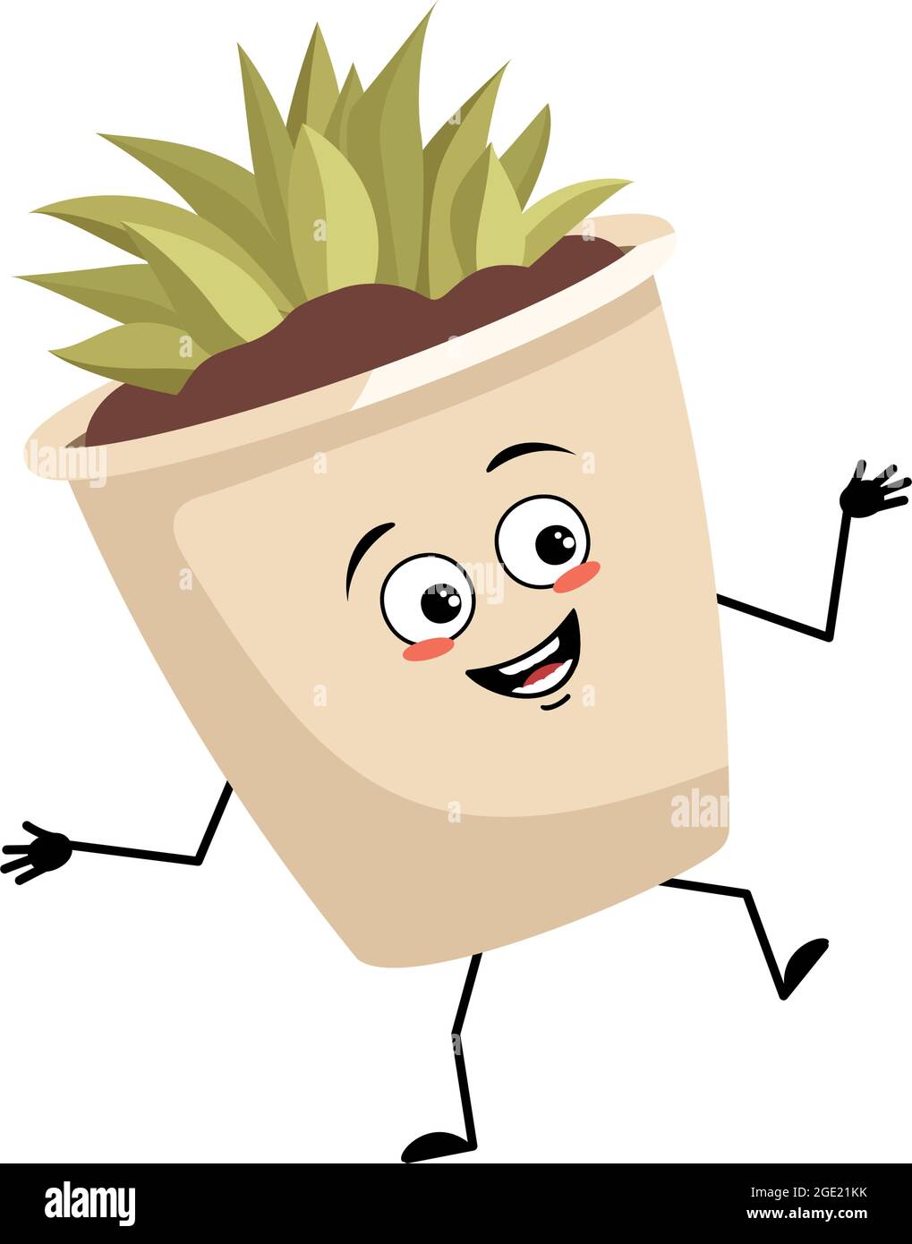 Cute character indoor plant in a pot with joyful emotions, dancing