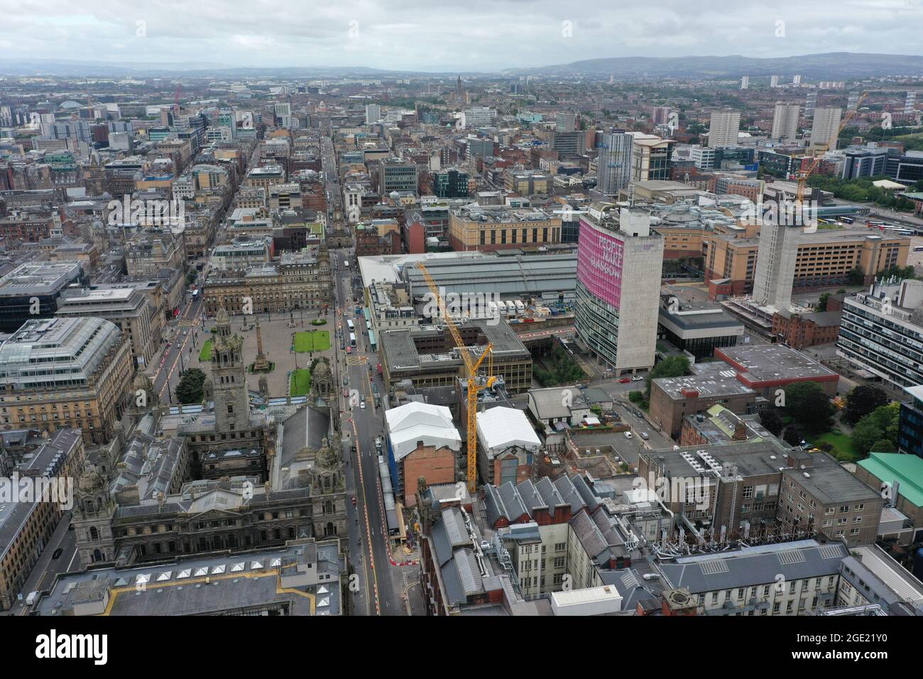File photo dated 29/07/20 of an aerial view of Glasgow. Growing numbers of sellers are looking to rent as a stop-gap amid a lack of choice of properties available to purchase, estate agent Hamptons said. Issue date: Monday August 16, 2021. Stock Photo