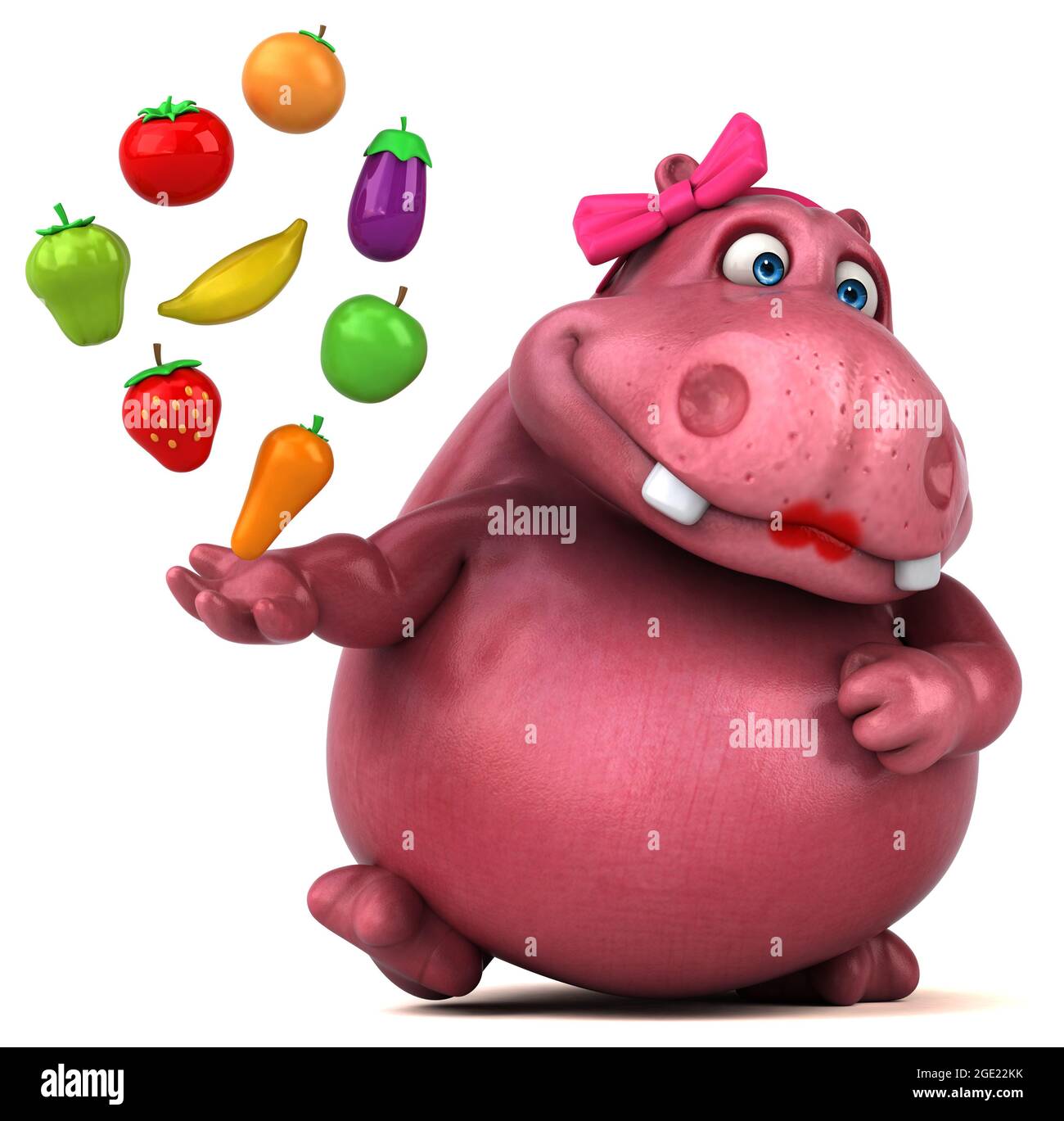 Pink Hippo - 3D Illustration Stock Photo