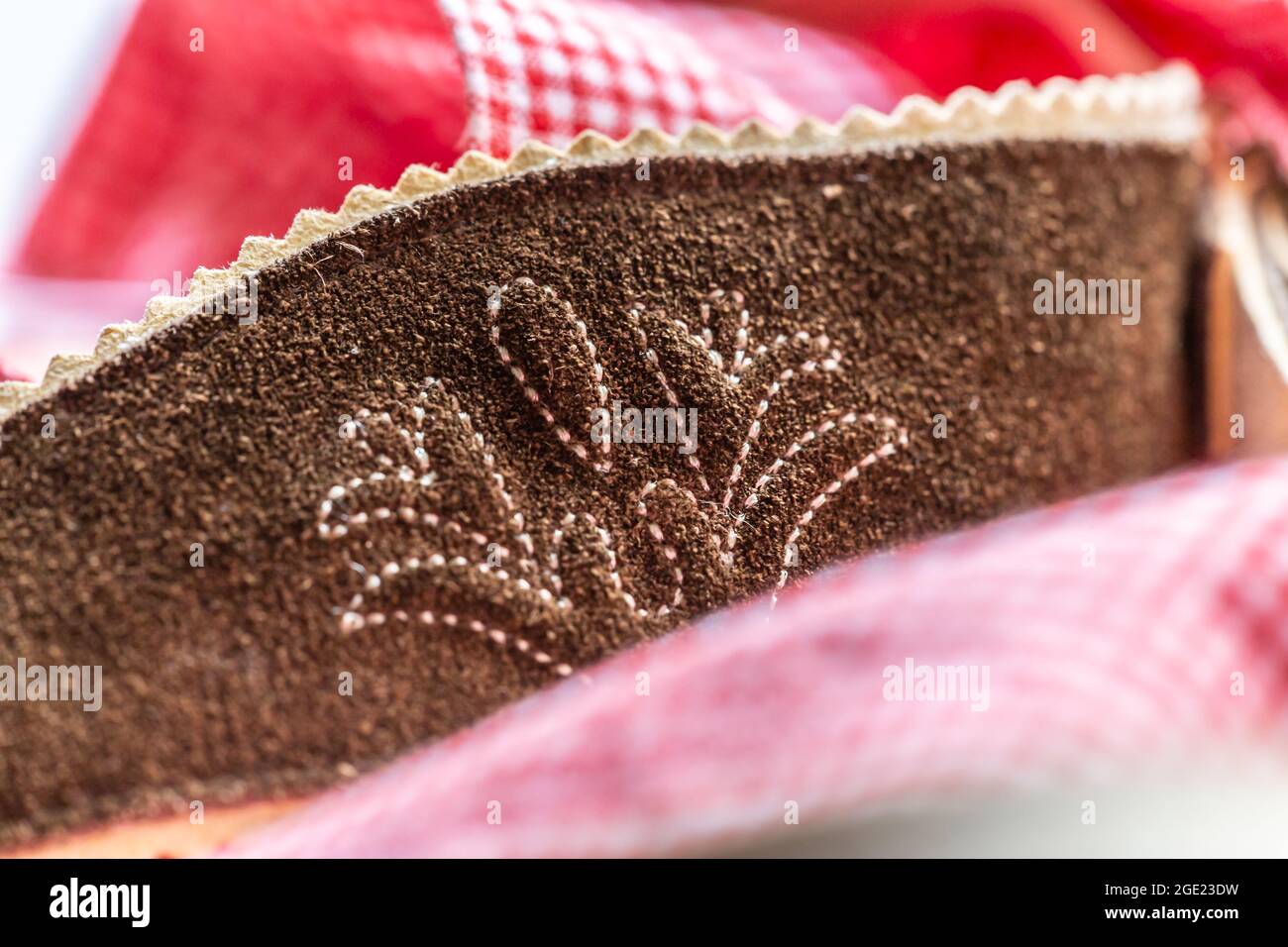 Close-up of details of a bavarian folk costume leather pants Stock Photo