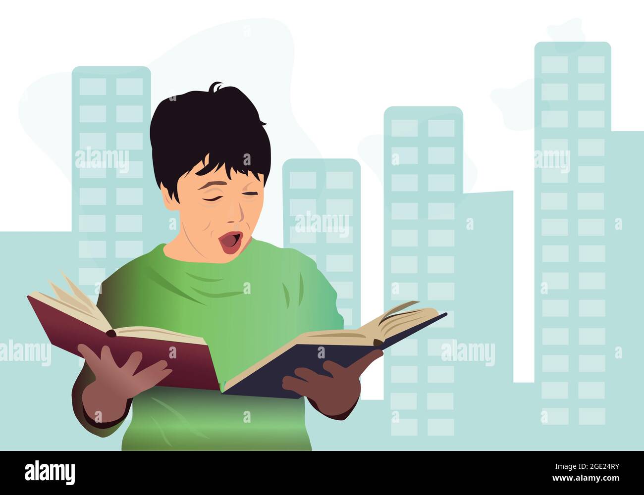 Boy reading book vector isolated. Boy with shocking expression Stock ...