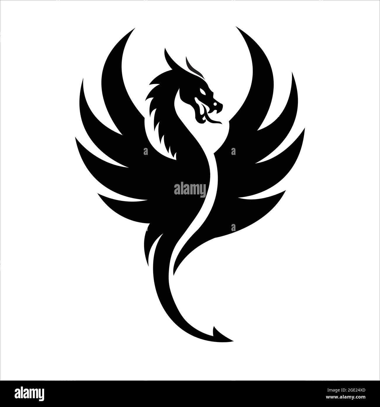 Angry fire dragon with stretched wings. Dragon tattoo vector isolated. Stock Vector
