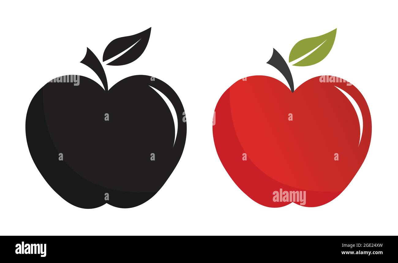 Apple vector isolated on white. Red and black apple logo. Tasty and healthy fruit. Stock Vector