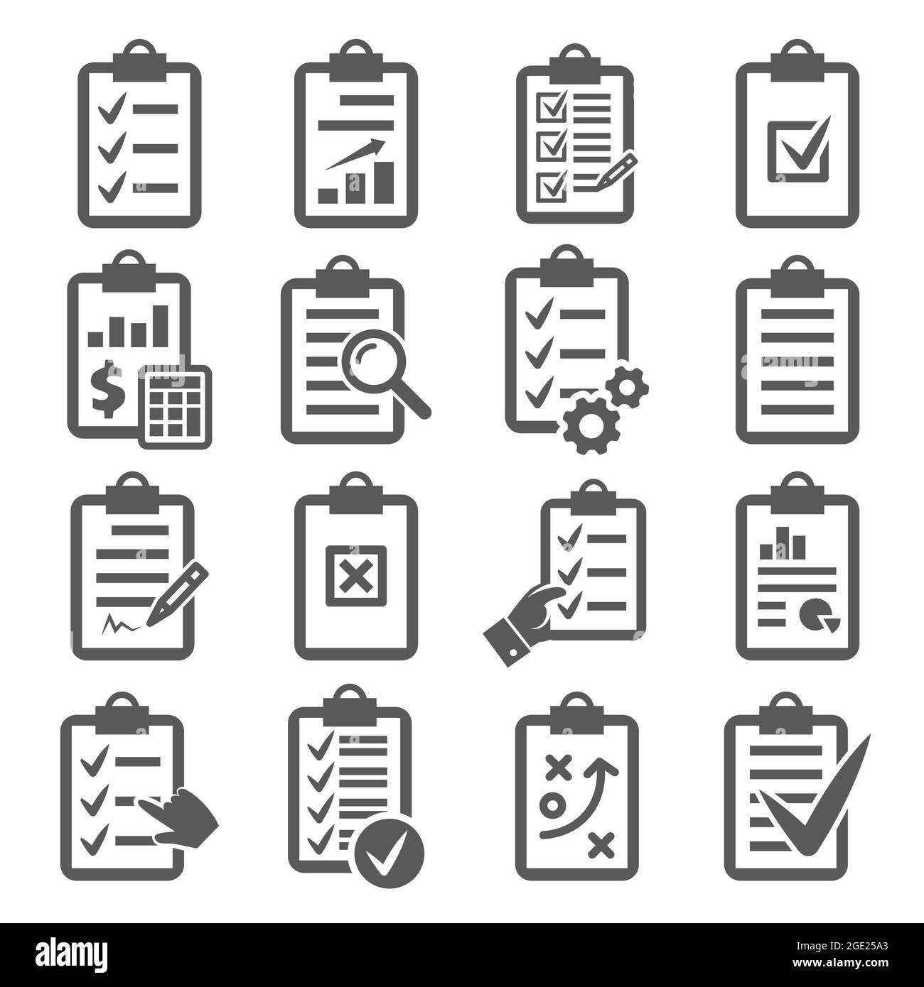 Clipboard icons set on white background. Stock Vector