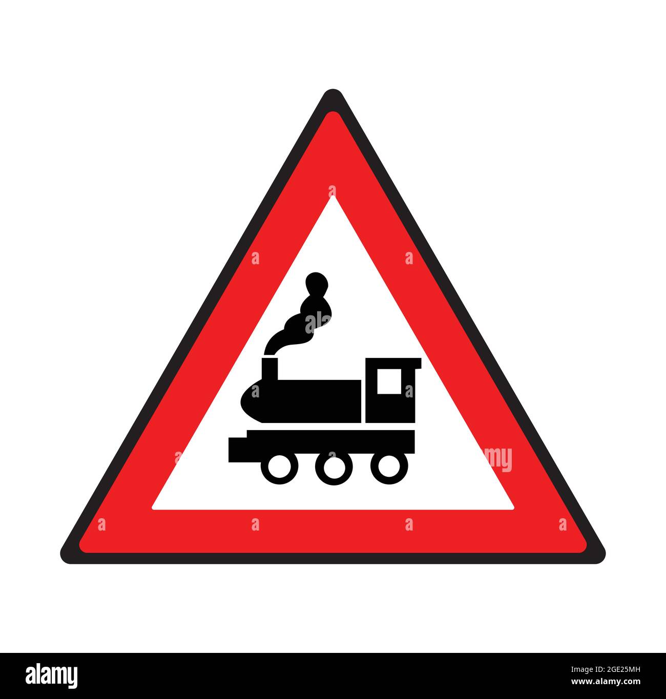 Unguarded railway crossing road sign. Safety symbol. Stock Vector