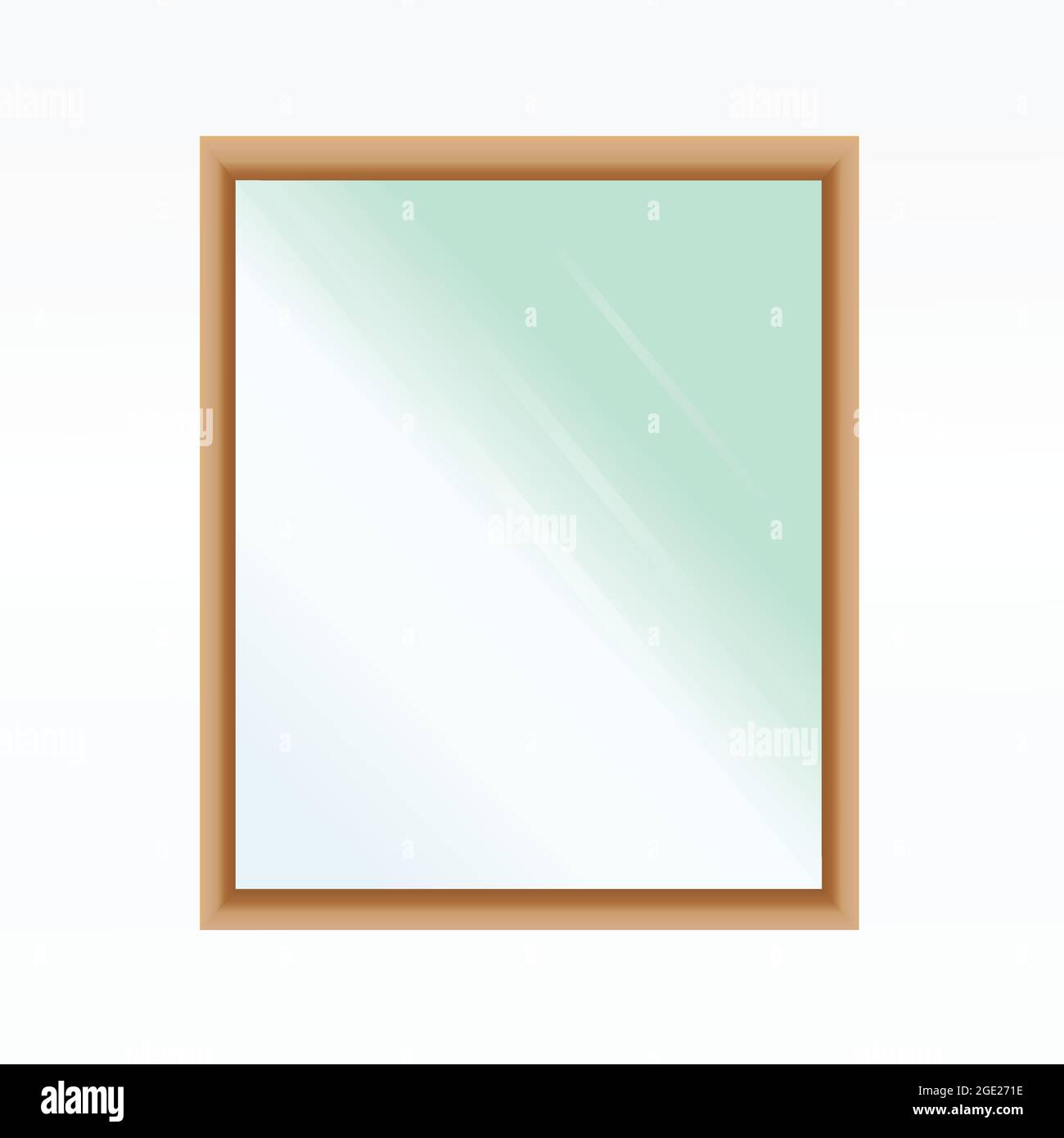 Floor wooden frame mirror rectangular shape isolated on white background. Hallway, bedroom interior design element. Mirror frame. Stock Vector