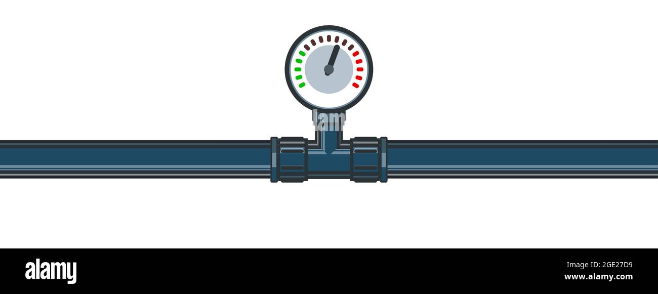 Pressure gauge for measurement. Water fittings. Pipeline for various purposes. Illustration isolated on background vector. Stock Vector