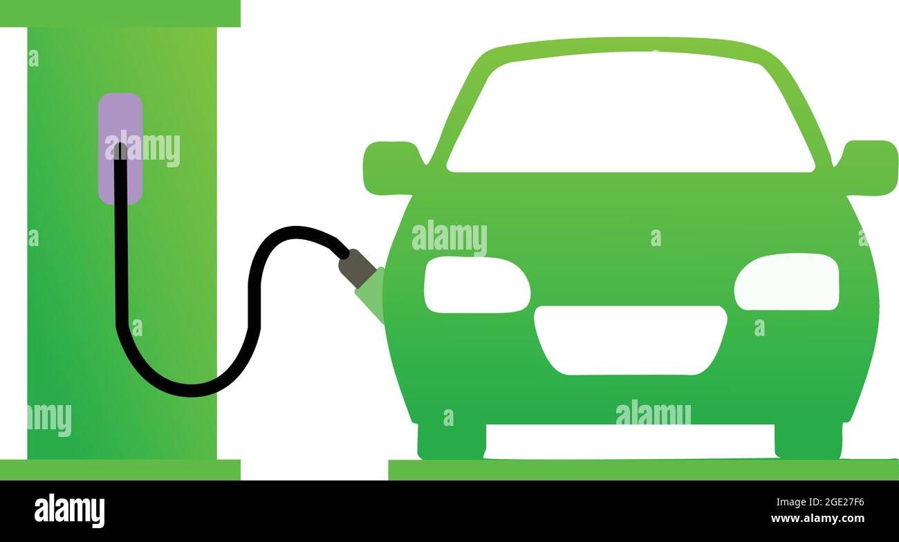 Electric car charging icon, charging at the charger station, auto hybrid plug, concept green energy. Charging car icon. Stock Vector