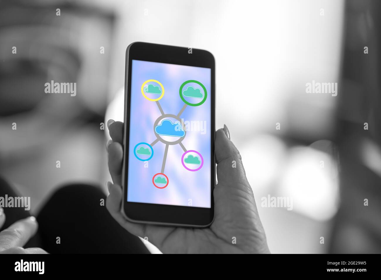 Smartphone screen displaying a cloud networking concept Stock Photo - Alamy