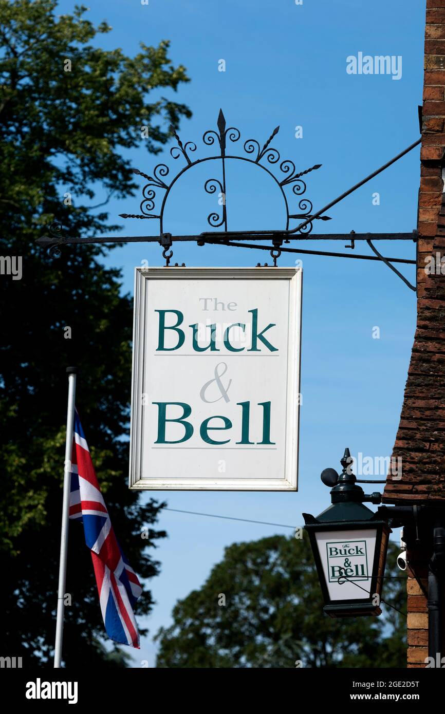 The Buck and Bell pub sign, Long Itchington, Warwickshire, England, UK