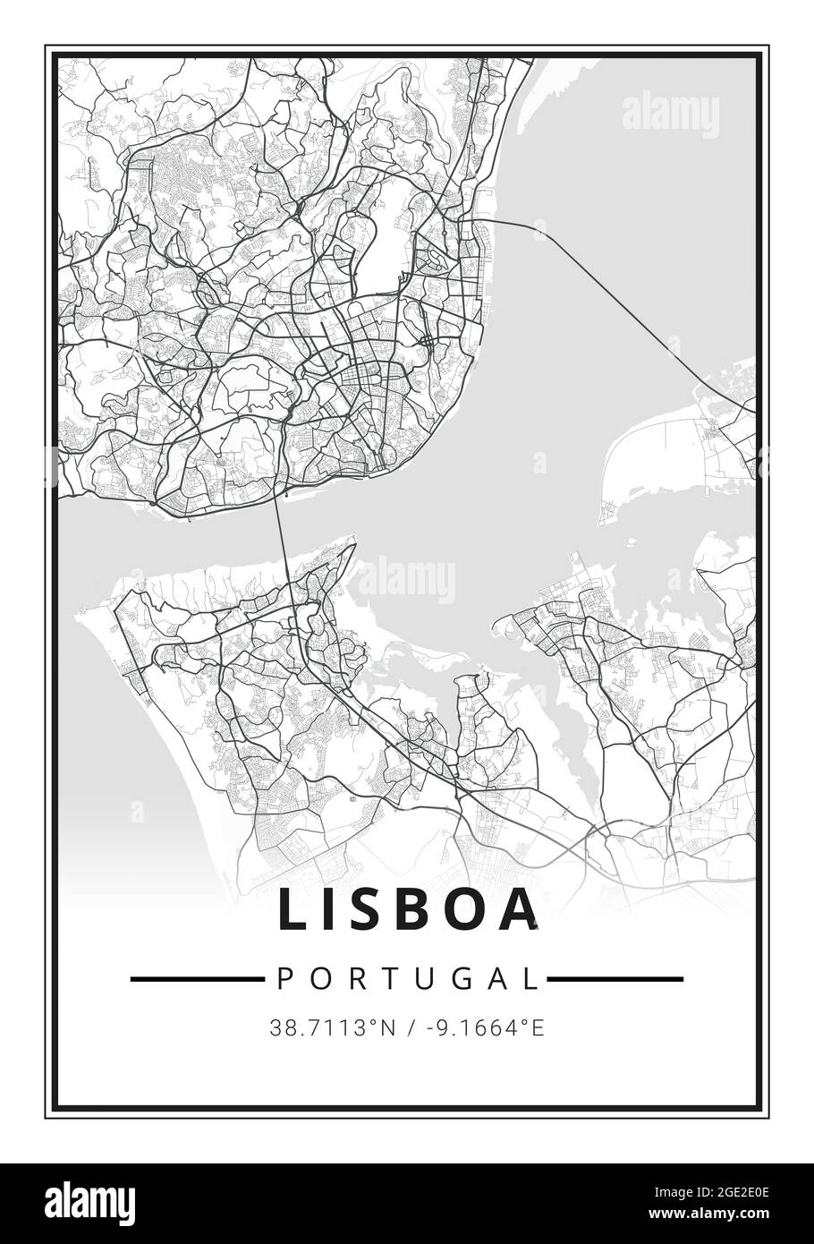 Street map art of Lisbon city in Portugal Stock Photo