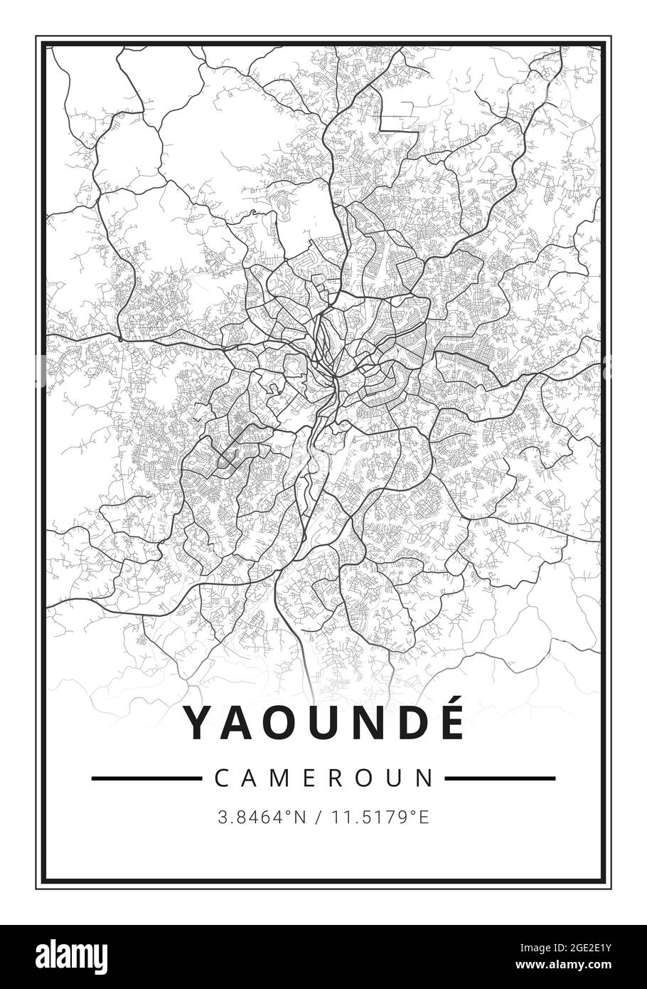 Street map art of Yaounde city in Cameroon - Africa Stock Photo