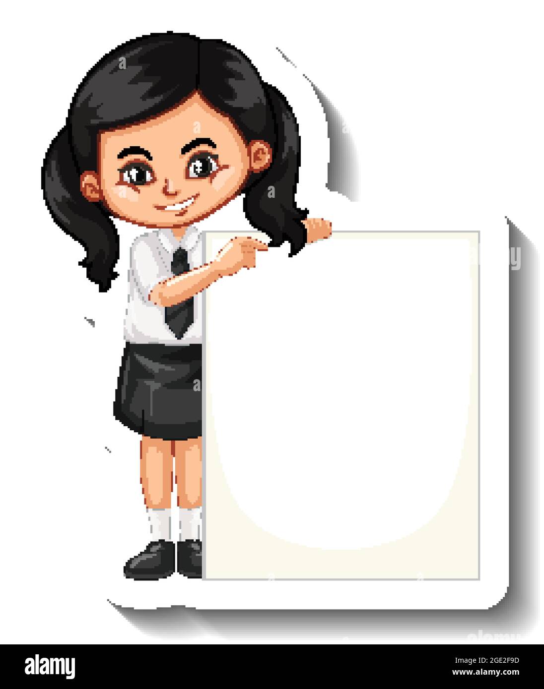 A sticker template with a student girl holding empty board illustration ...