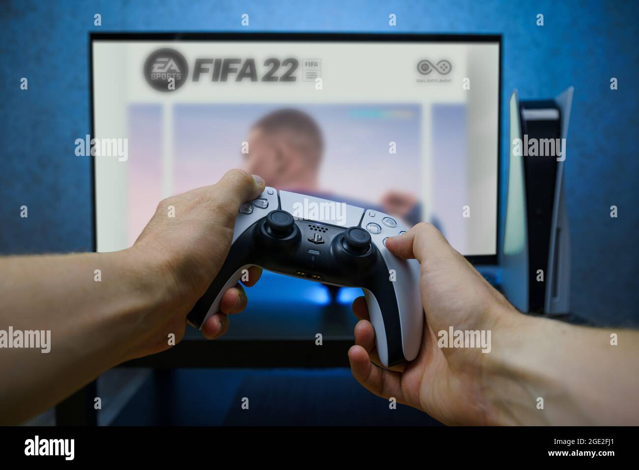 Fifa 2022 video game on new generation Sony Playstation 5 video console.  Point of view shot Stock Photo - Alamy