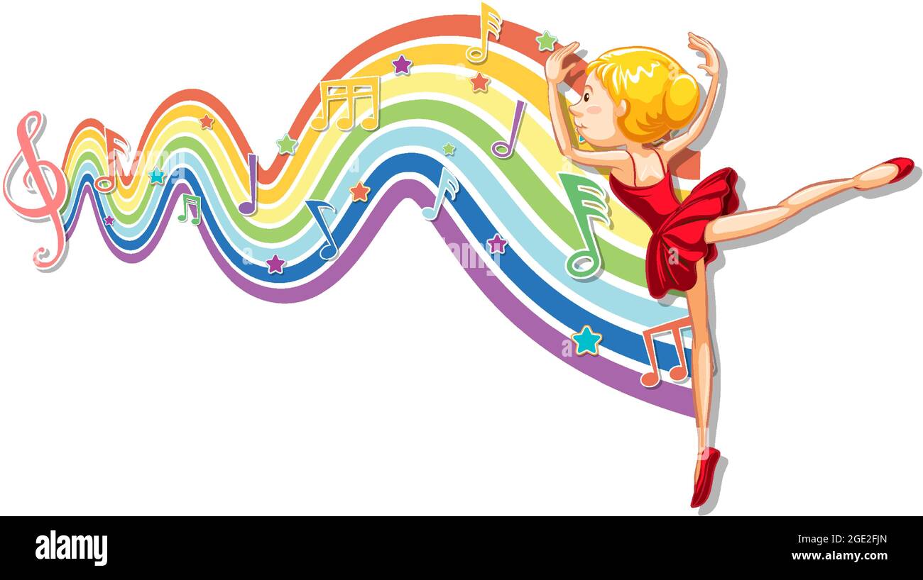 Ballerina with melody symbols on rainbow wave illustration Stock Vector ...