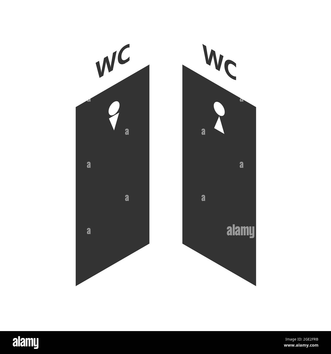 Toilet doors for men and women. Black and white silhouette. Wc sign. Isometric illustration Stock Photo