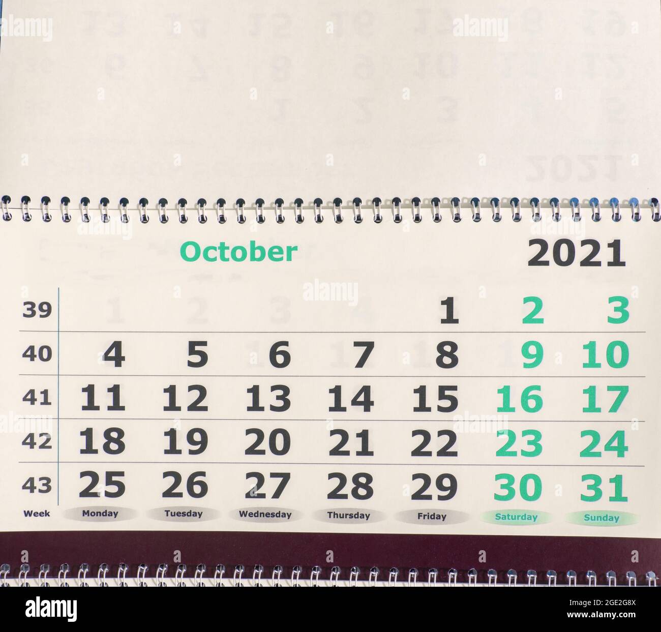 Planning a business calendar for October 2021 paper wall business