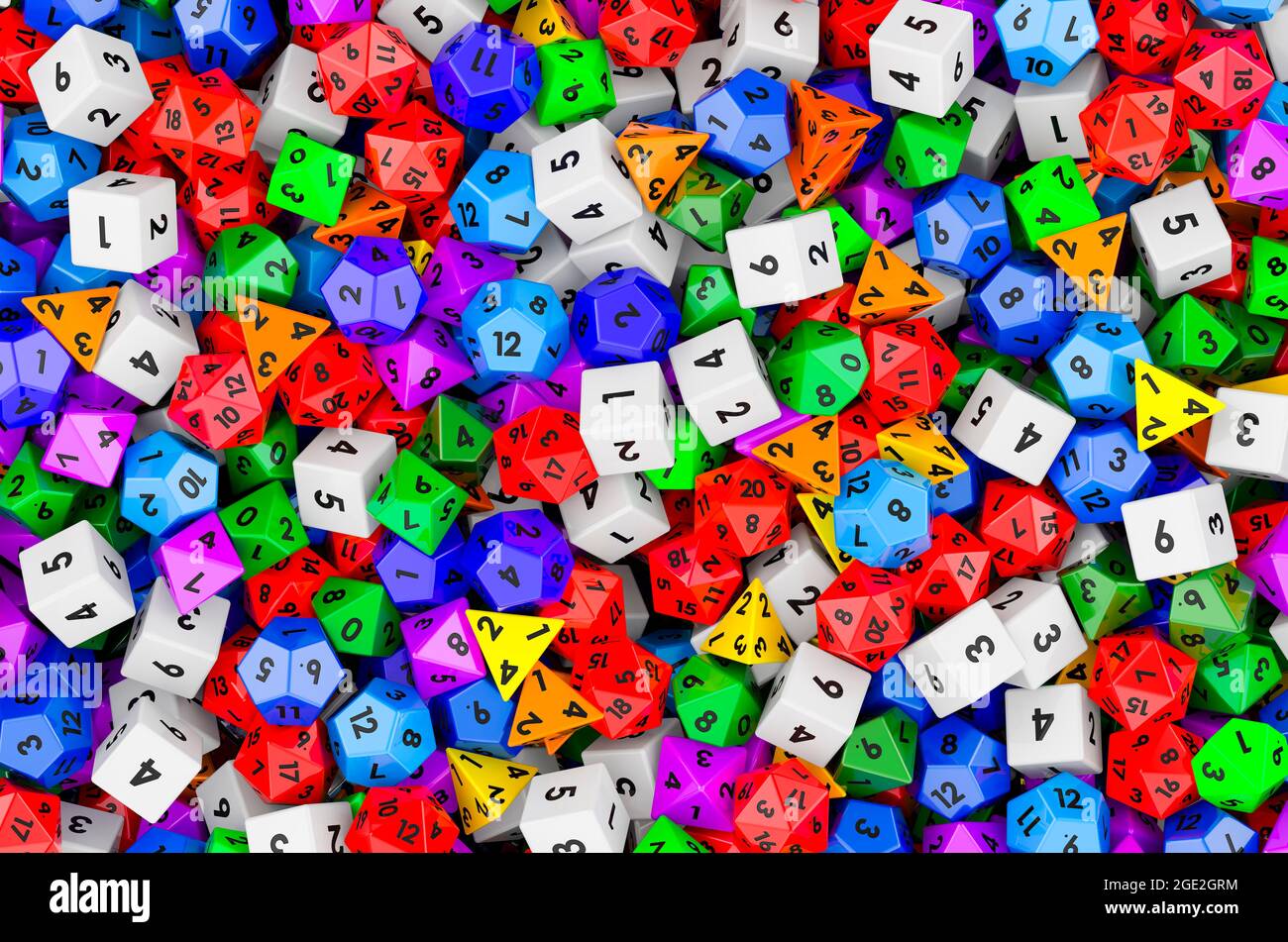Background from colored roleplaying dice in various colors. 3D ...
