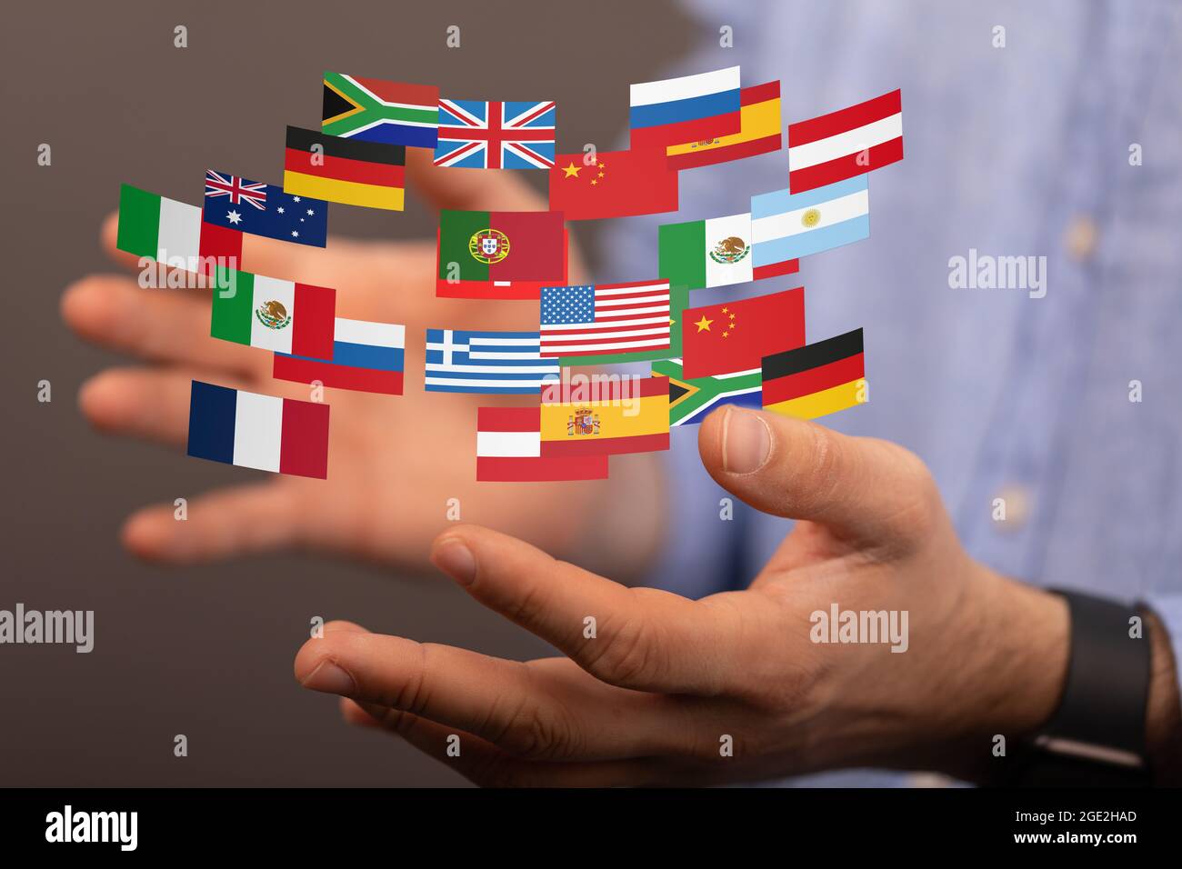 Person Presenting The Virtual Projection Of National Flags Of The Countries Forming A Network Stock Photo Alamy<script async src=