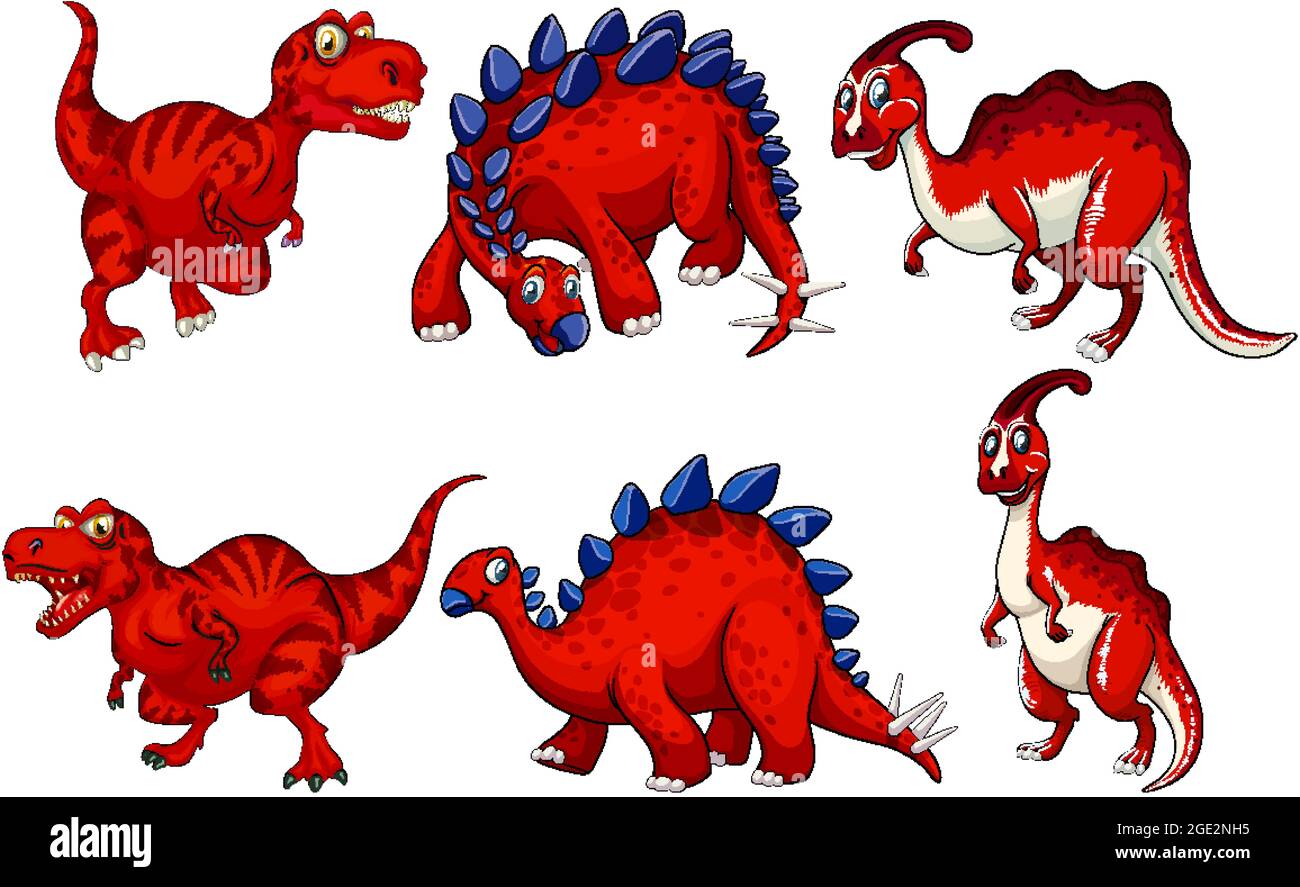 Set of red dinosaur cartoon character illustration Stock Vector Image & Art  - Alamy