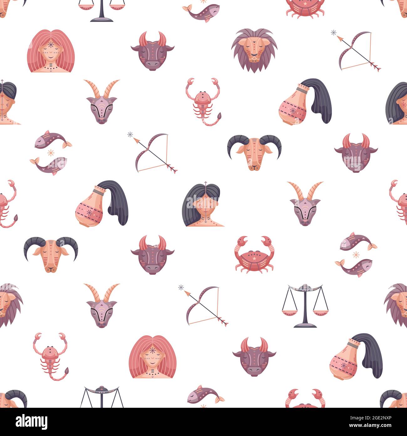 Flat vector astrology seamless pattern with zodiac signs Stock Vector