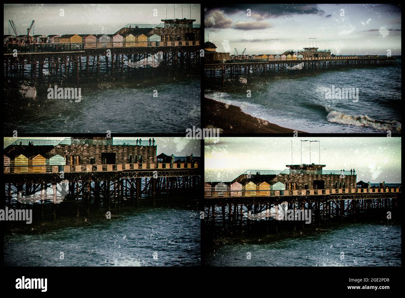 Quadruplicate photo of Hastings pier with Cross Processing colours Stock Photo