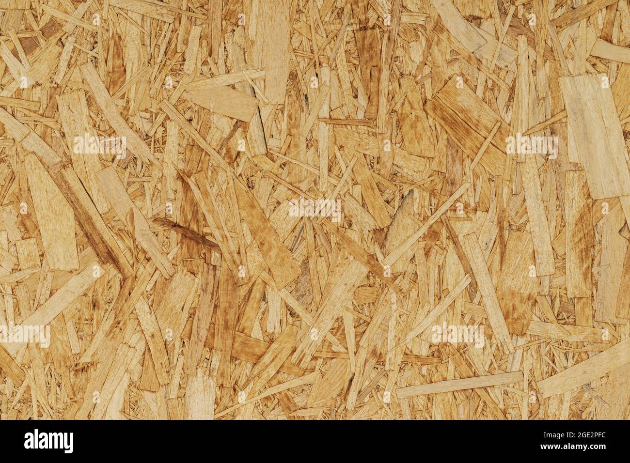 Recycled compressed wood chippings board, strand board closeup