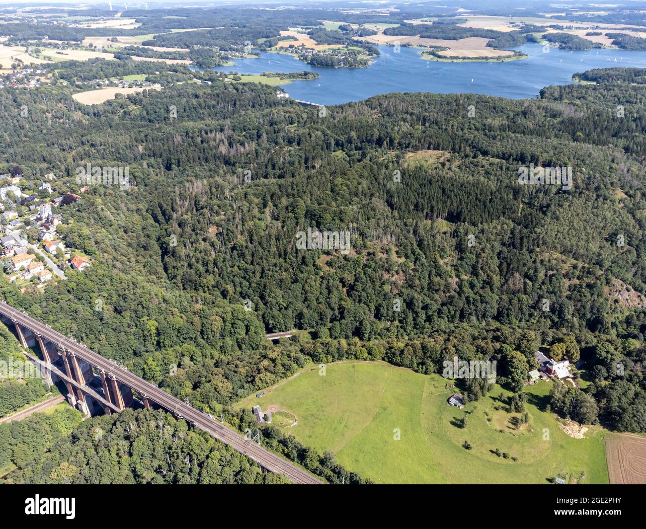 Poehl dam with nature park and Elstertal bridge Stock Photo