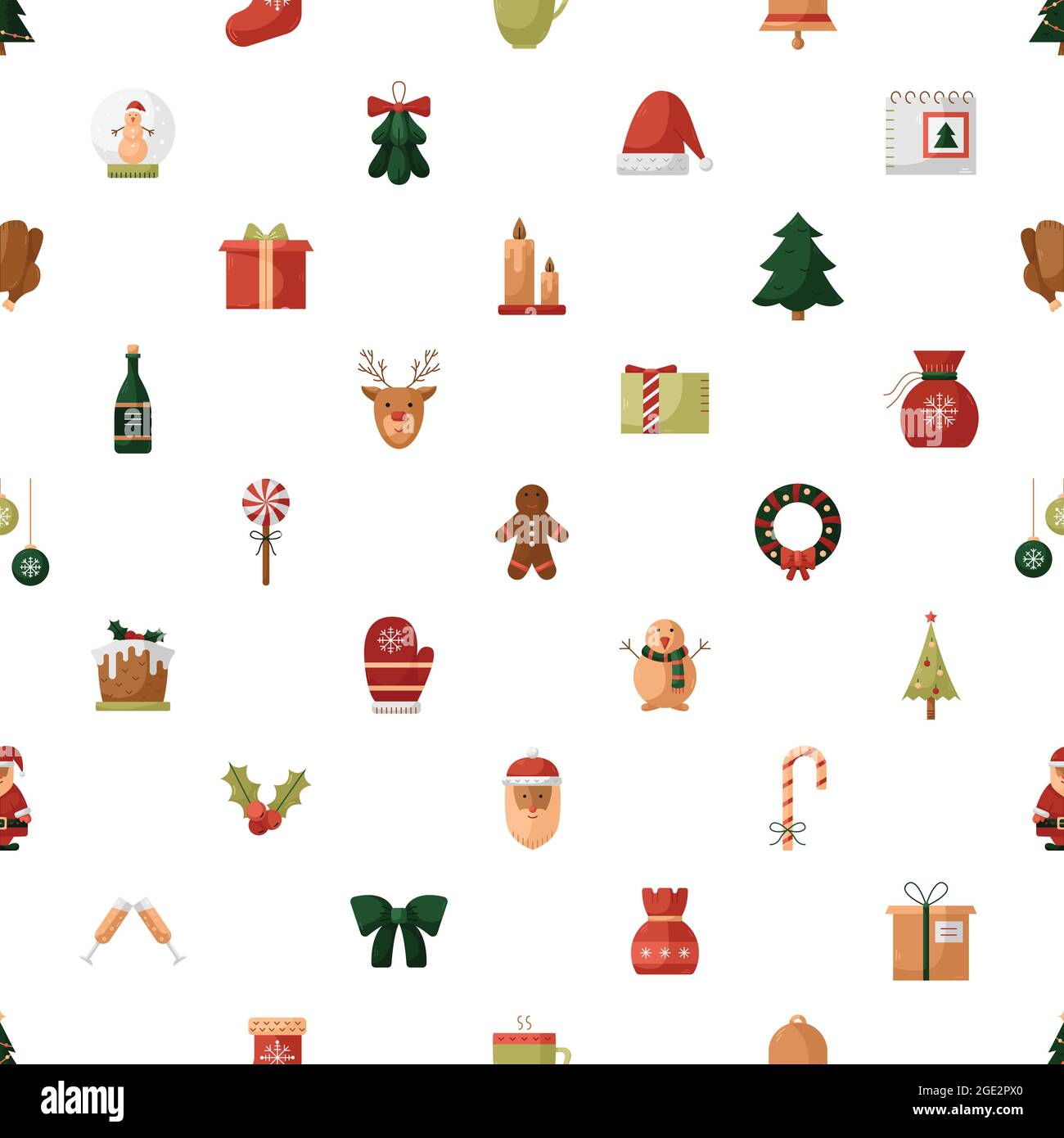 Vector seamless pattern with Christmas icons. New Year background Stock Vector