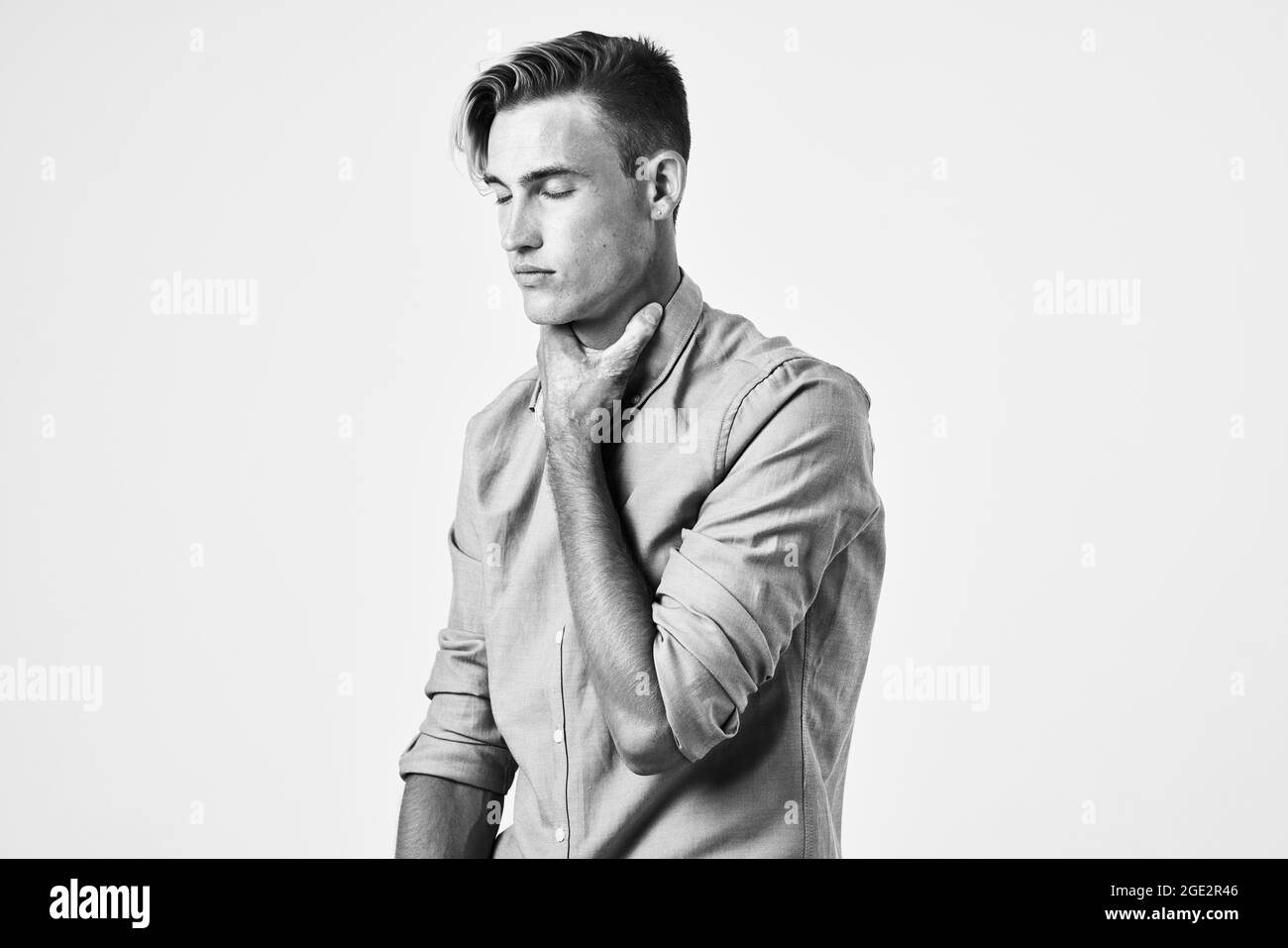 Man in blank t shirt Black and White Stock Photos & Images - Alamy