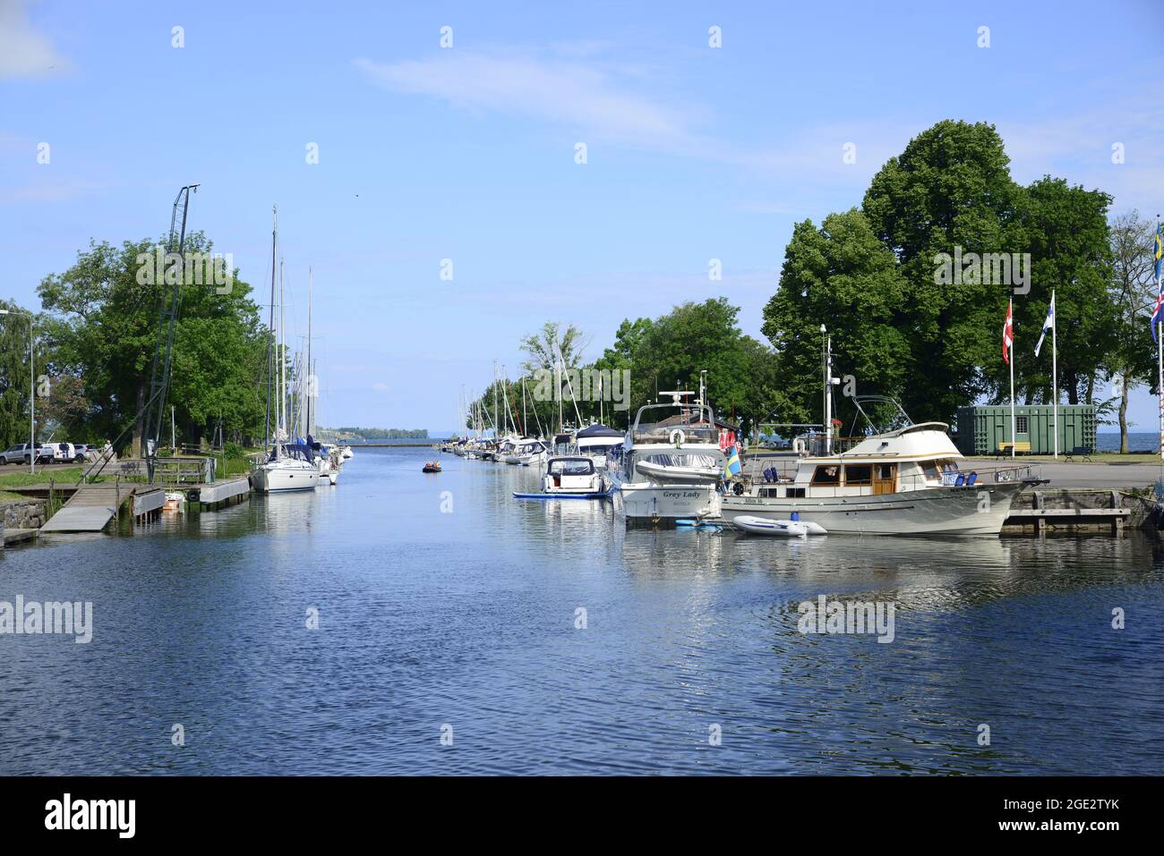 Vadstena, Sweden - June 26, 2021 :  Morning in small harbour Stock Photo