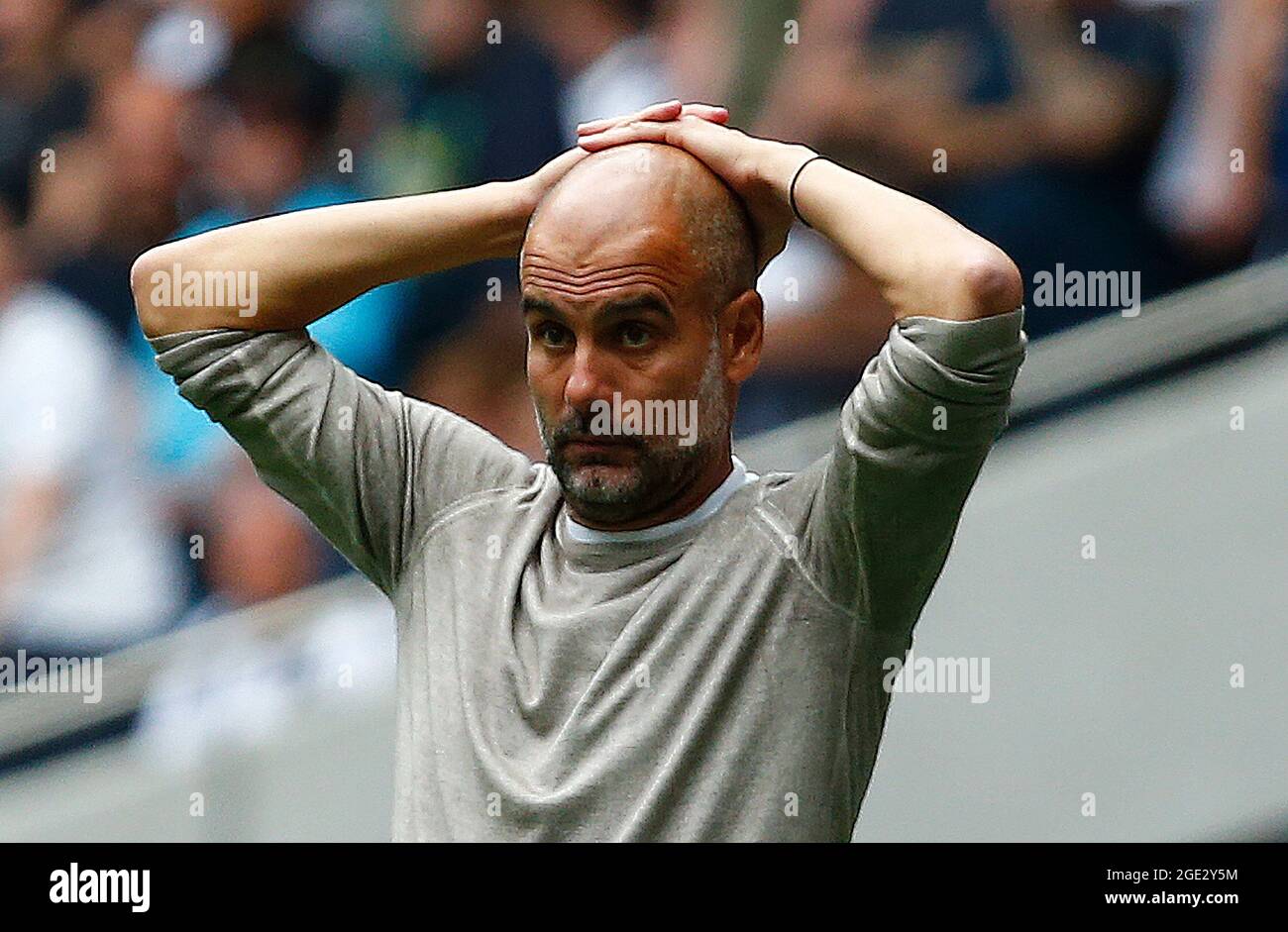 London, England - August 15 :Manchester City manager Pep Guardiola during Premier League between Tottenham Hotspur and Manchester City  at Tottenham H Stock Photo