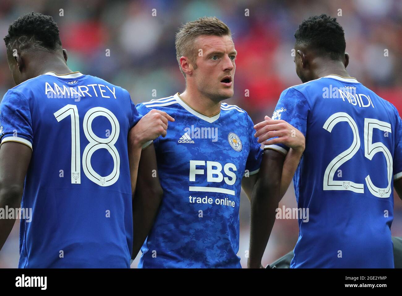 DANIEL AMARTEY, JAMIE VARDY, WILFRED NDIDI, LEICESTER CITY V MANCHESTER CITY, 2021 Stock Photo