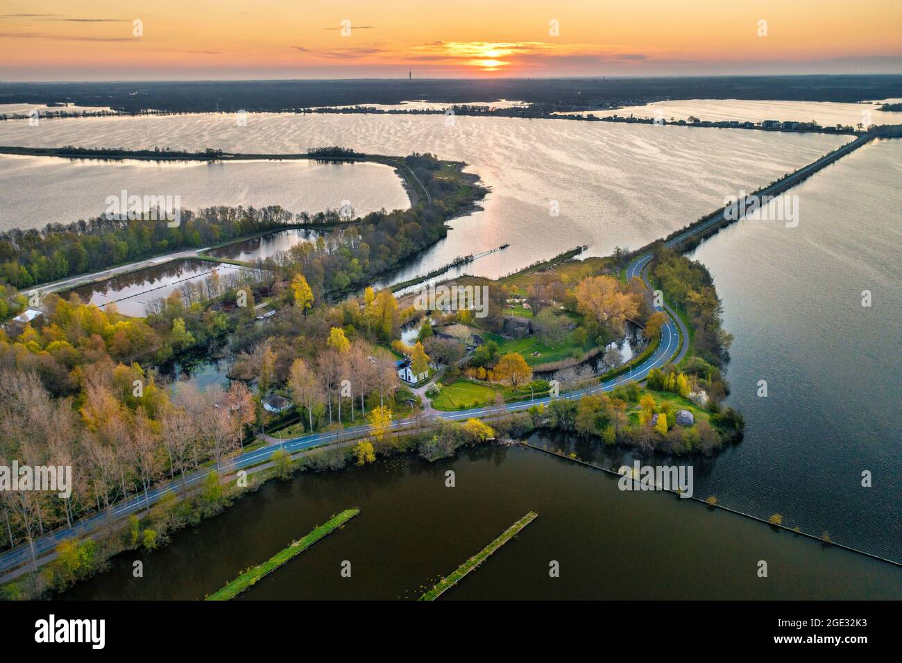 The Netherlands, Loosdrecht, Fort Spion. New Dutch Defence Line, Dutch Water Defence Lines, UNESCO World Heritage Site. Aerial. Stock Photo