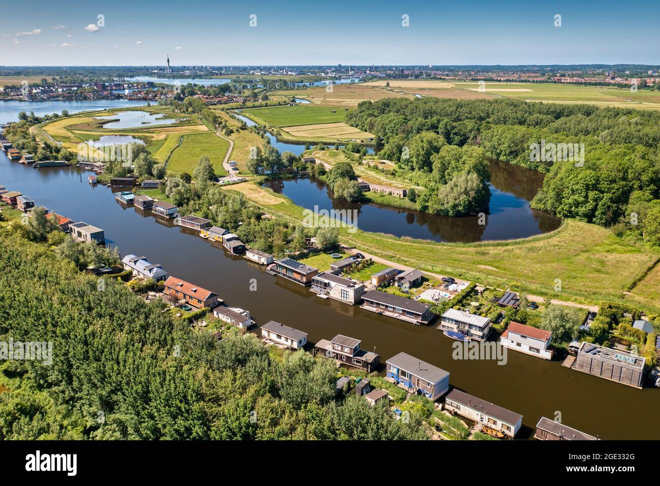 The Netherlands, Spaarndam. Fort benoorden Spaarndam. Amsterdam Defence Line, UNESCO World Heritage Site. Aerial. The Fort north of Spaarndam is still Stock Photo