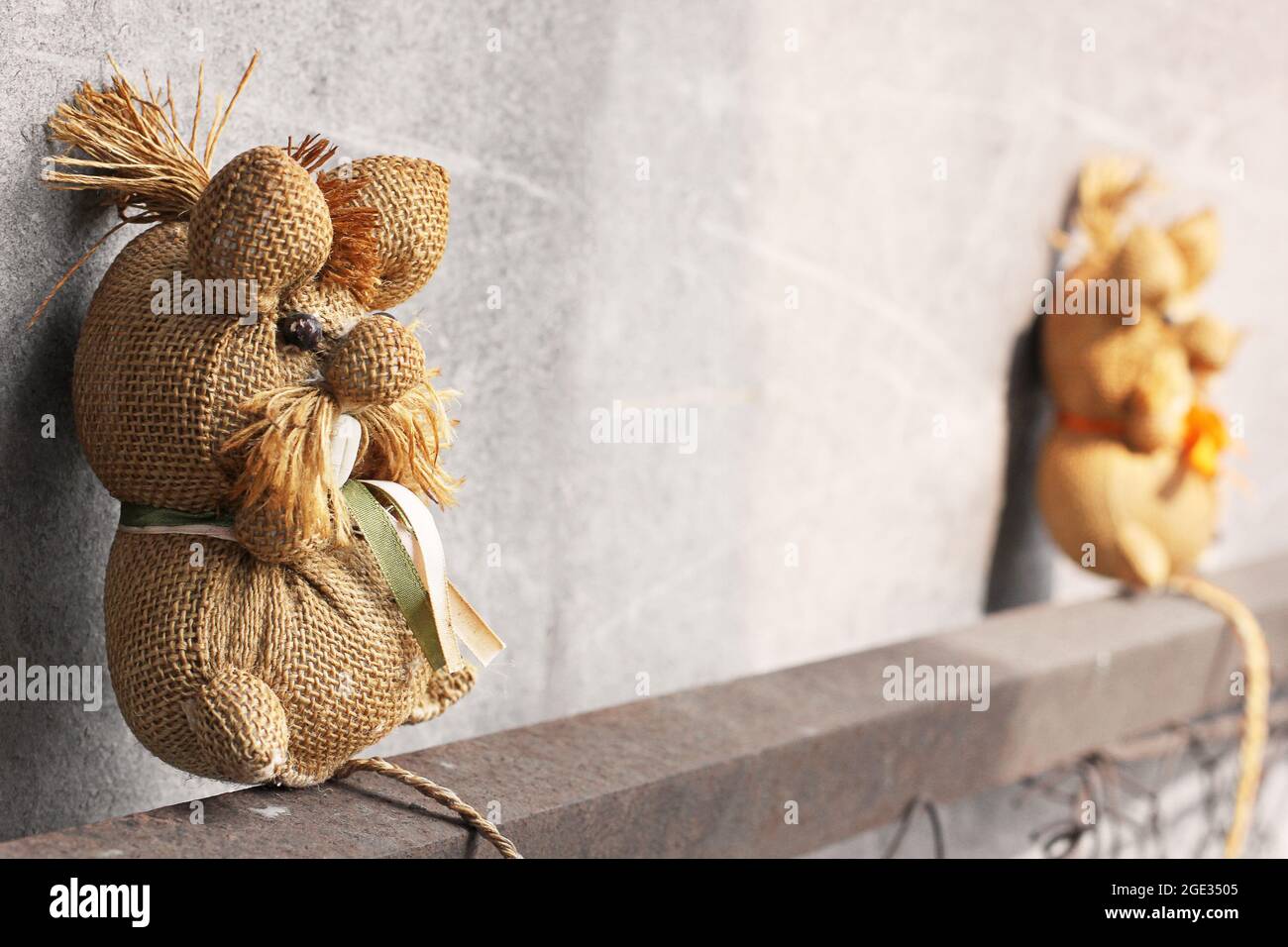 Burlap mouse toy. Handmade toy Stock Photo