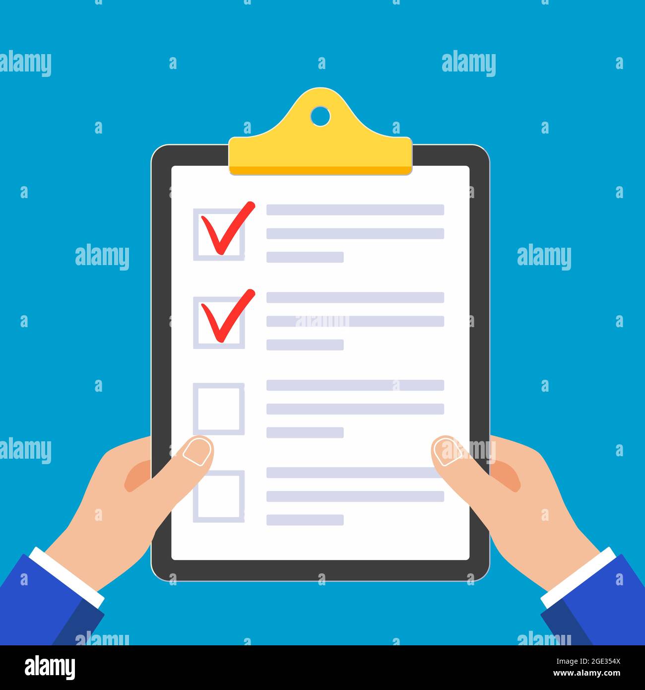 Hands holding clipboard with check list claim form on it Stock Vector ...