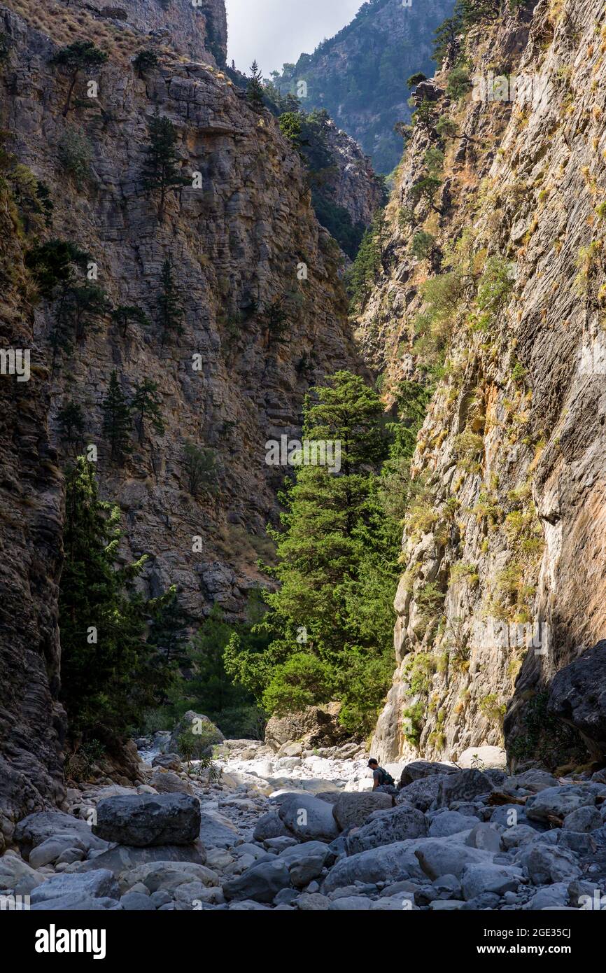 Beautiful mountain scenery of a gorge surrounded by tall cliffs and ...