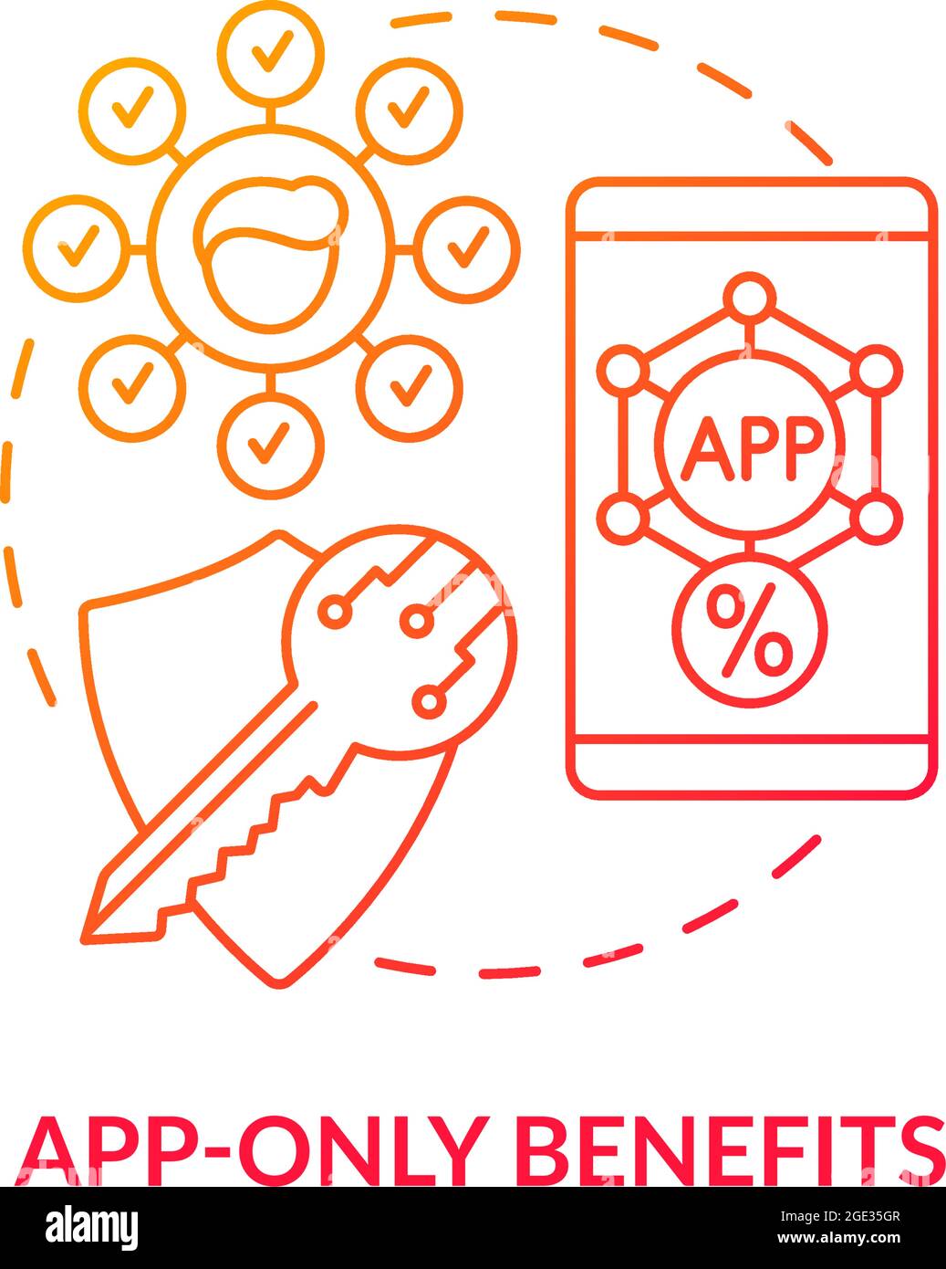 App-only benefits red gradient concept icon Stock Vector