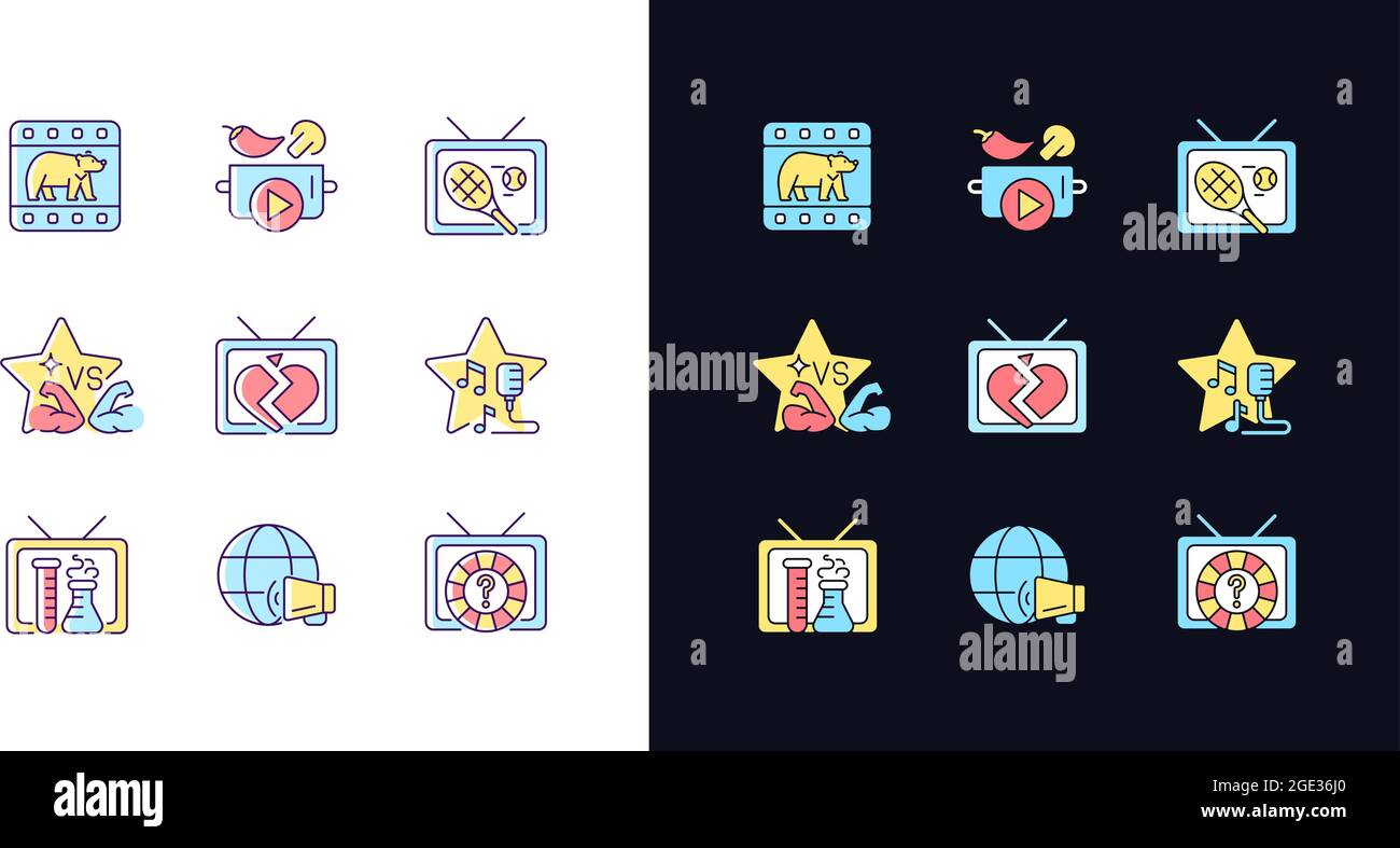 TV light and dark theme RGB color icons set Stock Vector Image & Art ...