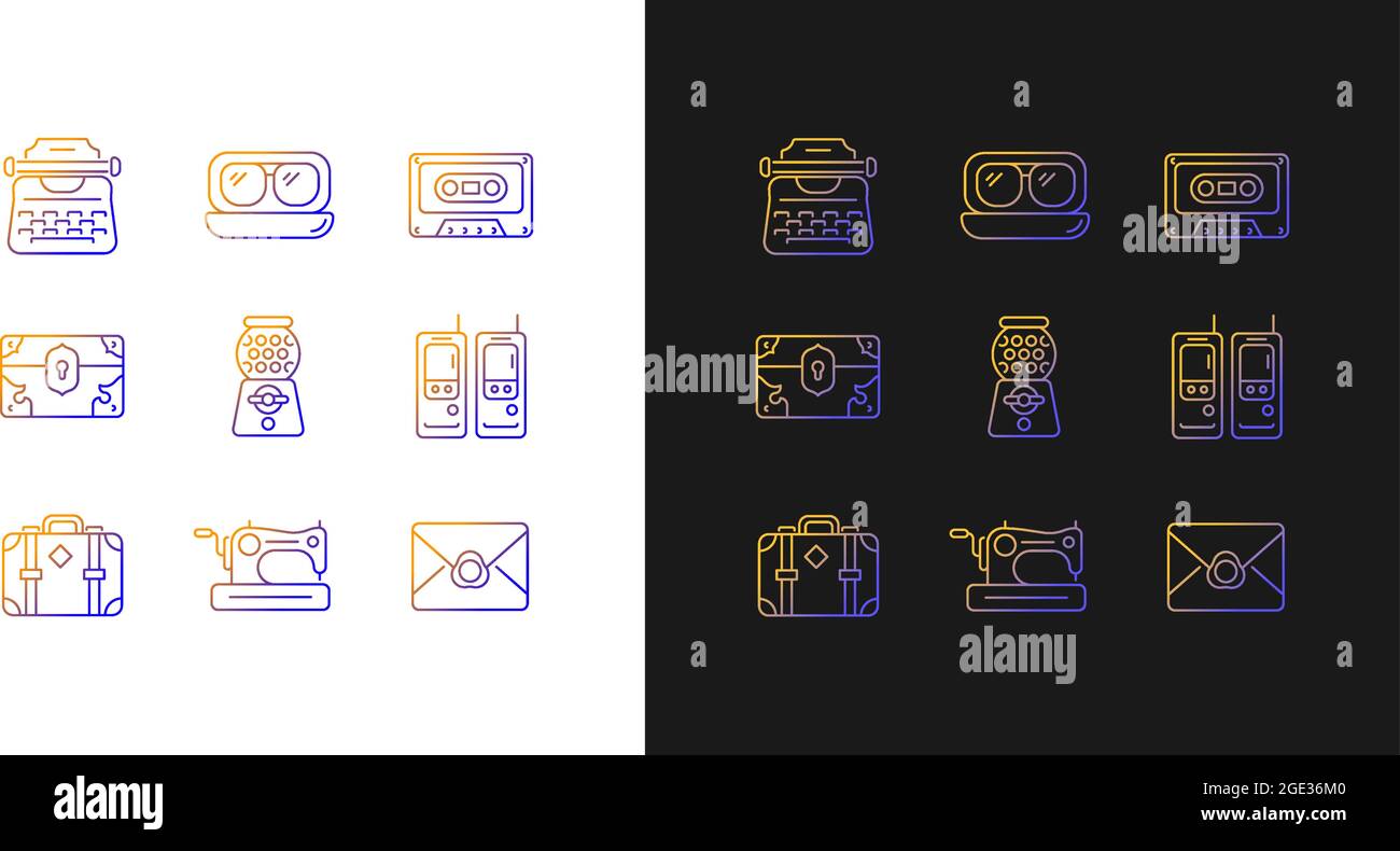 Vintage-inspired style gradient icons set for dark and light mode Stock ...